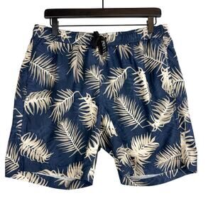 Barneys New York Mens Blue Tropical Leaves Print Swim Shorts Trunks - Size L